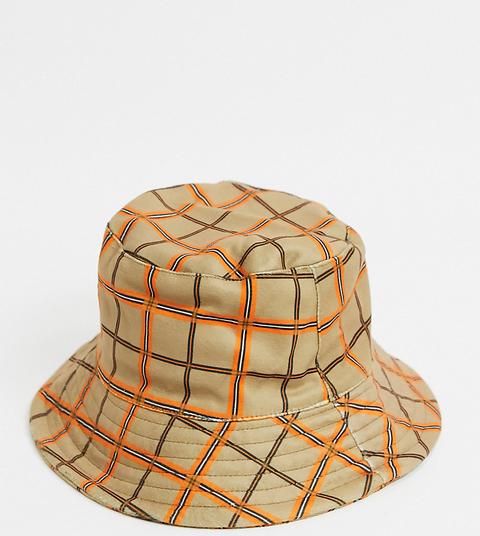 Collusion Unisex Bucket Hat In Neutral Brushed Check-multi