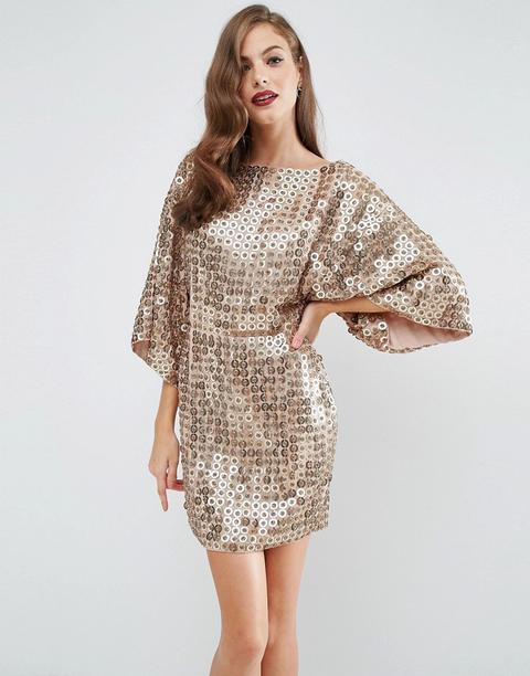 Asos - Red Carpet - Vestitino A Kimono Con Paillettes A Disco - Oro