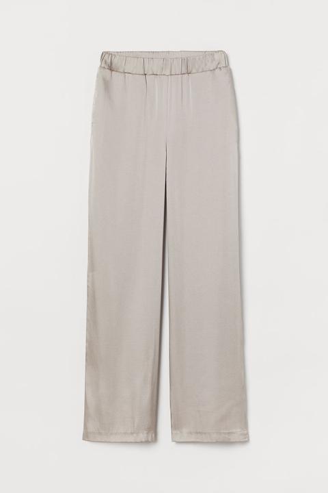 Wide Satin Trousers - Brown