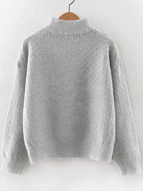 Jersey Cuello Alto Con Hombro Caído Gris