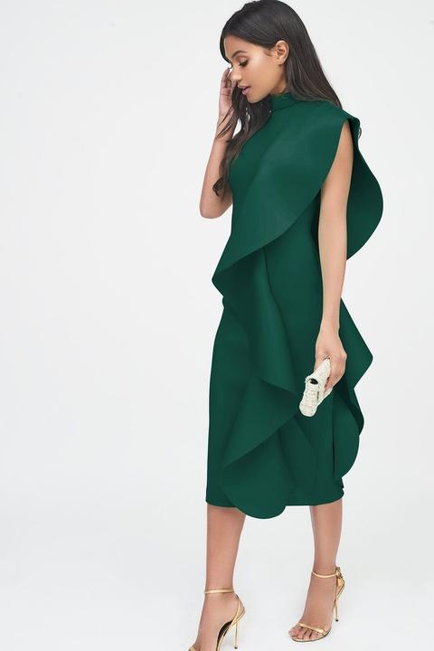 Green signature multi 2025 scuba frill midi dress