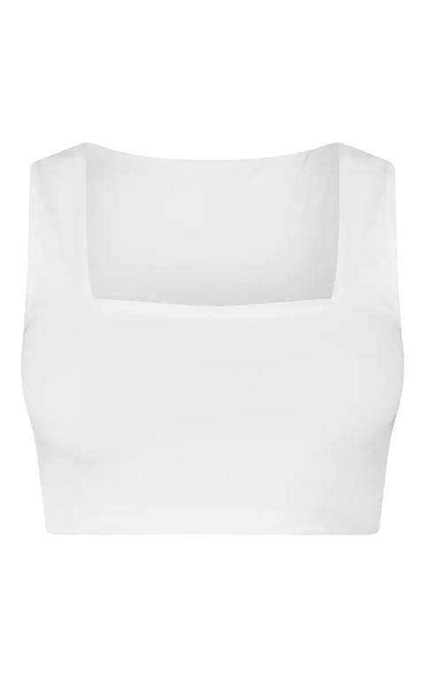 White Second Skin Slinky Square Neck Top