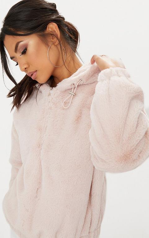 Pink Faux Fur Hooded Bomber