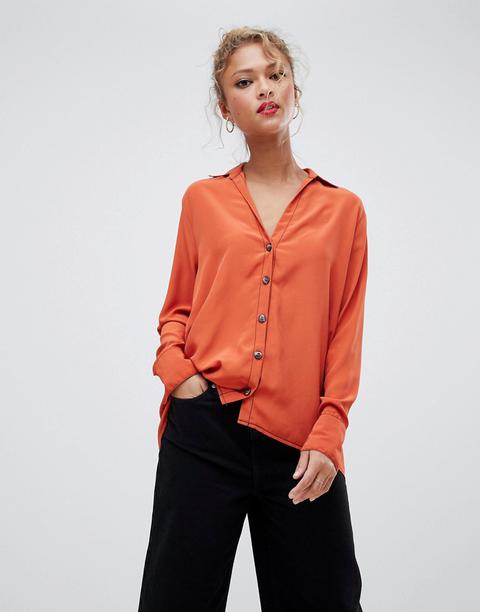 New Look - Camicia Arancione Con Cuciture A Contrasto - Arancione