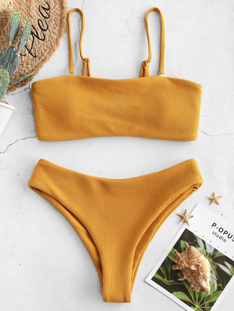 Bikini A Fascia Strutturato Zaful Day Sky Blue Bee Yellow Black Ruby Red Medium Sea Green