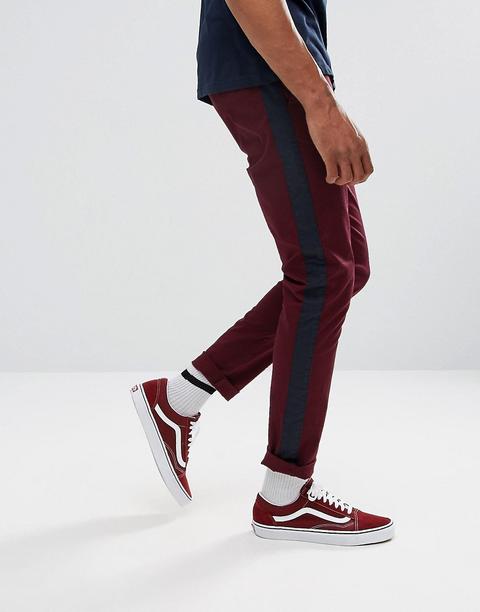 Asos - Pantaloni Skinny Con Riga Laterale Bordeaux - Rosso