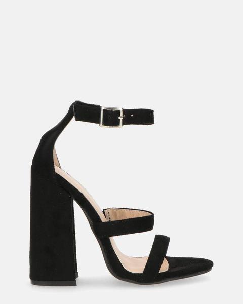 Eirene - Block Heel Multi Strap Sandals In Black Suede