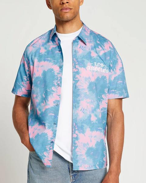 Blue Tie Dye Revere Short Sleeve Shirt