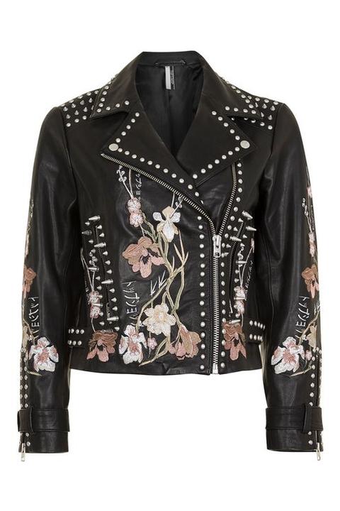 Tall Embroidered Leather Jacket