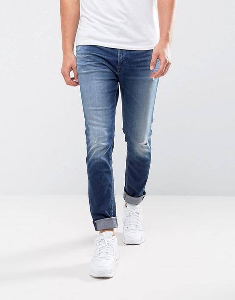 Calvin Klein Jeans - Jeans Skinny Stretti In Fondo Con Strappi E Rattoppi - Blu