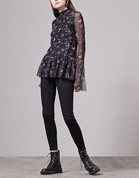 Blusa Tulle Volant Nero