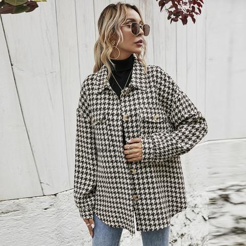 Houndstooth Drop Shoulder Oversized Overcoat