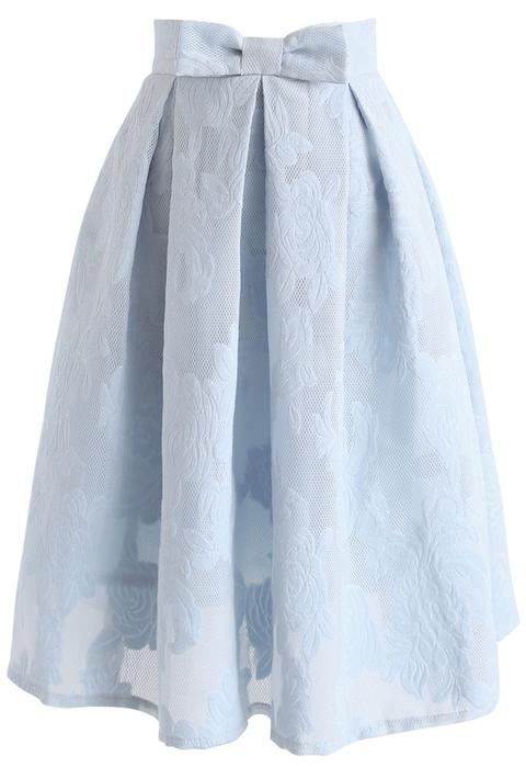 Rose Garden Bowknot Pleated Skirt In Blue