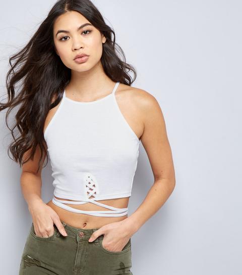 White Tie Front Cami Crop Top