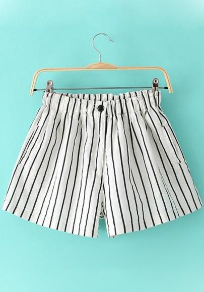 Shorts Cremallera De Rayas Cintura Normal Blanco