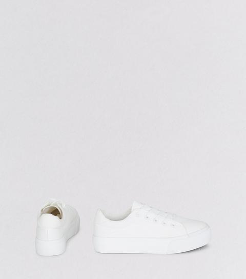 White Lace Up Platform Trainers