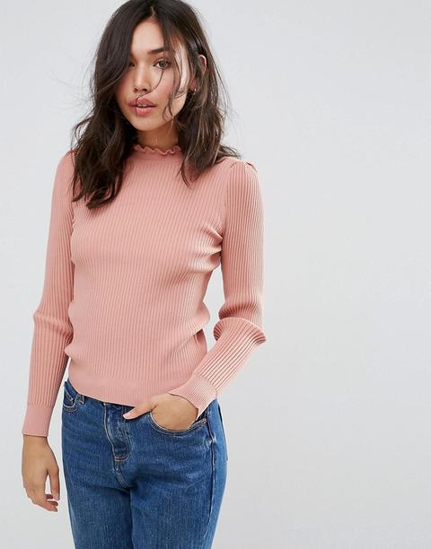 Asos - Maglione A Coste Con Maniche A Sbuffo - Rosa