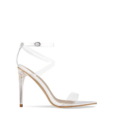 Cassie White Pointed Toe Clear Heels