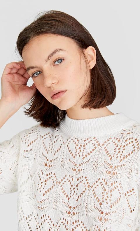 Stradivarius Pull Ajouré Femme Écru S