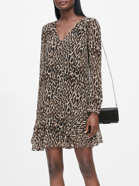 Leopard Flounce-hem Dress from Banana 
