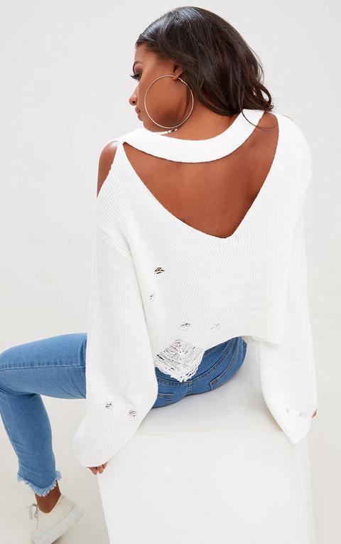 White Choker Flute Sleeve Detail Crop Jumper, White