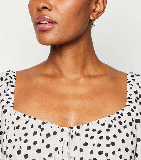 White Spot Ruched Sleeve Blouse New Look