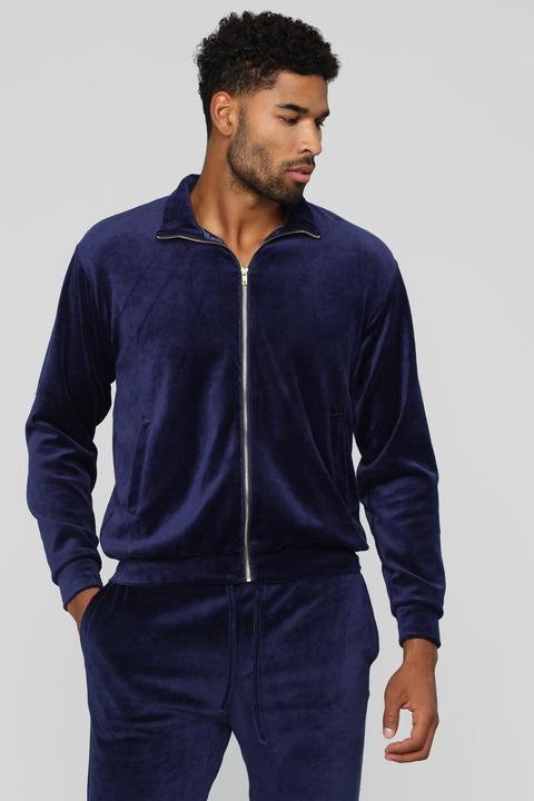 Hue Velour Track Jacket - Navy