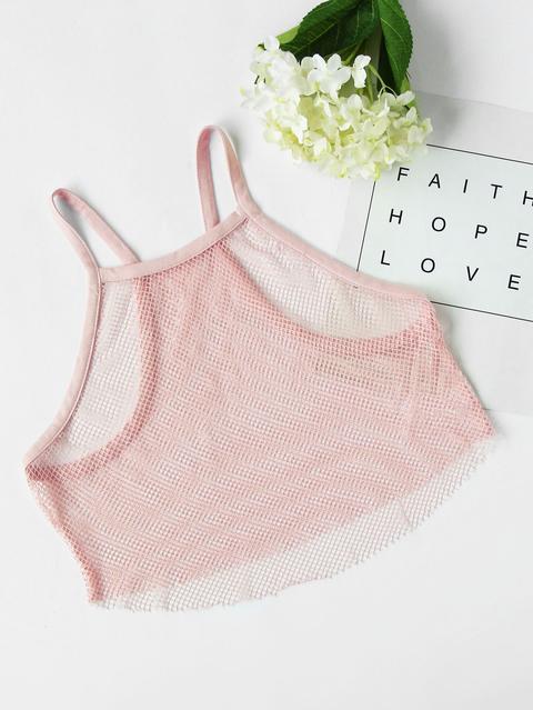 Double Racer Crop Fishnet Cami Top