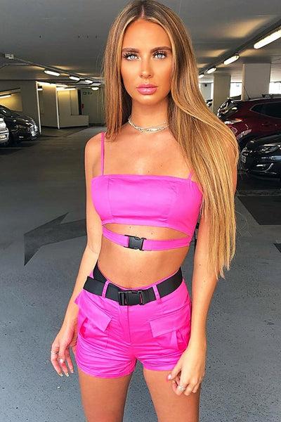 Pink Utility Pocket Crop Top And Shorts Co-ord - Juri