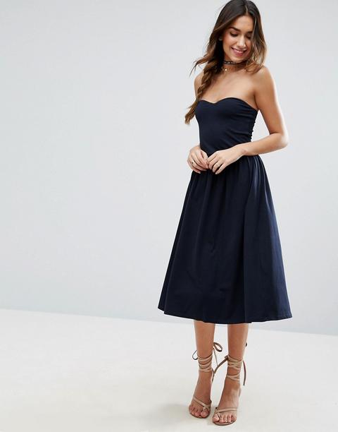 Asos - Vestito Midi Estivo A Fascia - Navy