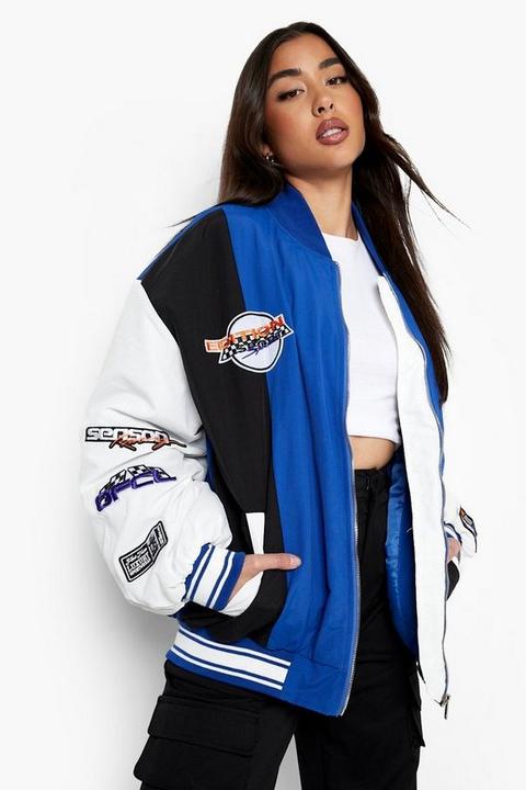 Womens Blue Panelled Varsity Jacket - 16, Blue