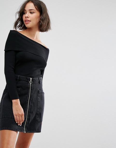 Pull&bear - Maglione In Jersey Con Scollo Alla Bardot - Nero