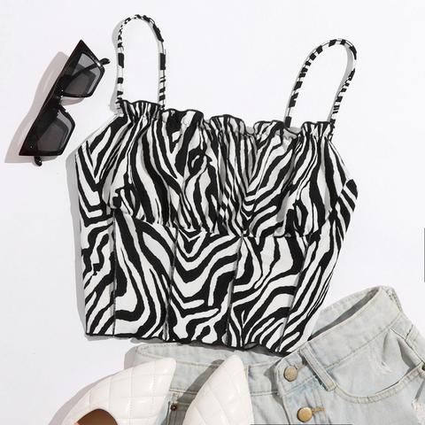 Ruched Bust Seam Front Zebra Striped Cami Top