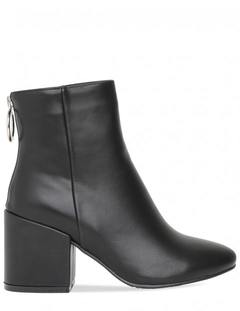 Karma Ring Pull Detail Ankle Boots In Black Pu