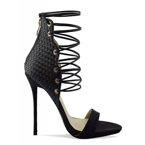 Regan Black Ankle Woven Tie Up Heels