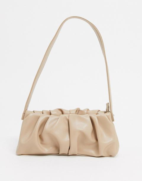 Asos Design Ruched 90s Shoulder Bag In Beige-neutral