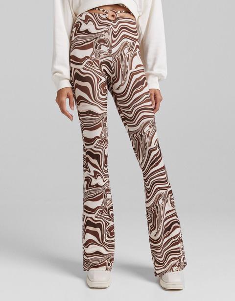 Printed Flare Trousers With Ring Detail