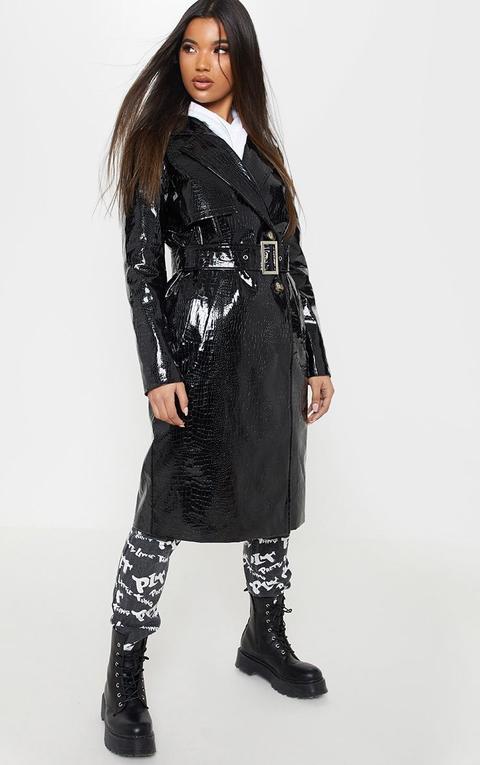 Black Croc Pu Trench, Black