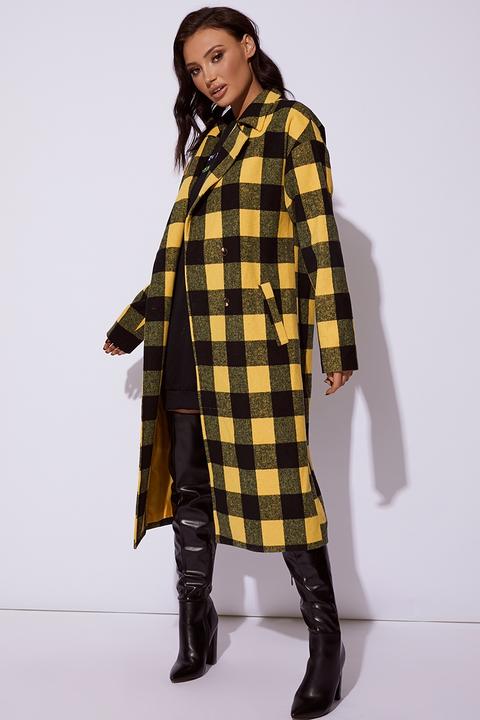 Yellow Coats - Cc Clarke Yellow Checked Oversized Coat