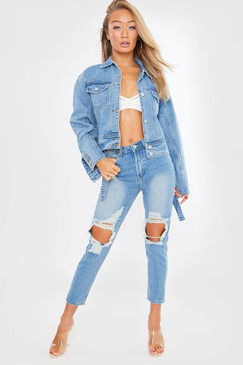 Blue Jeans - Jac Jossa Blue Washed Extreme Ripped Knee Slim Mom Jeans