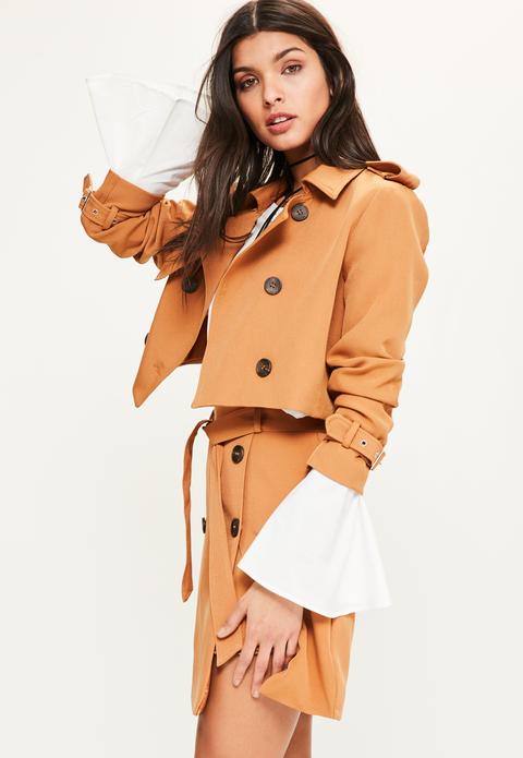 Tan Cropped Trench Jacket