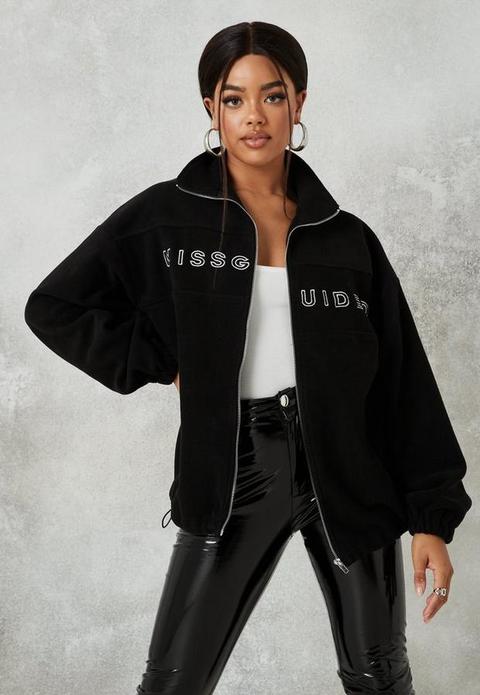Black Missguided Brushed Back Fleece Zip Sweatshirt, Black