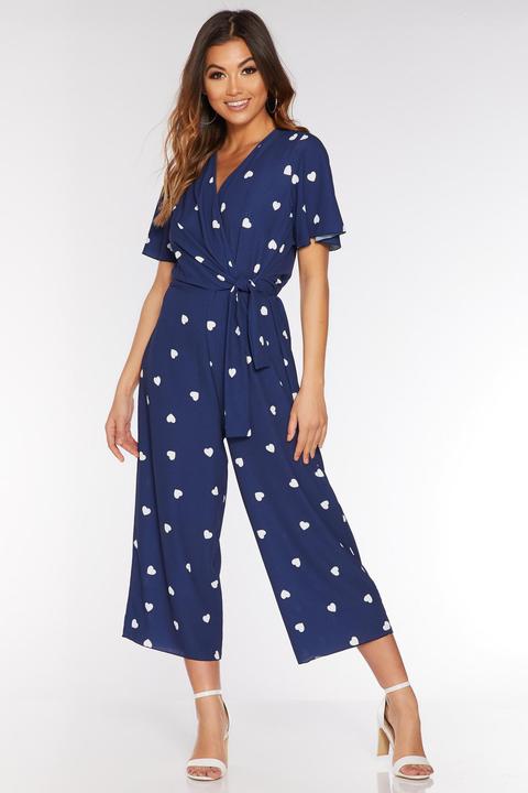 navy printed culotte jumpsuit