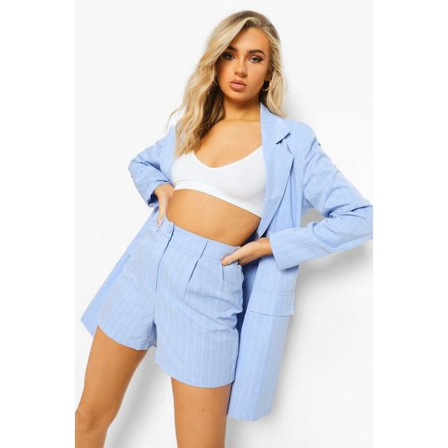 boohoo Pinstripe Tailored Shorts - Blue - Size 4