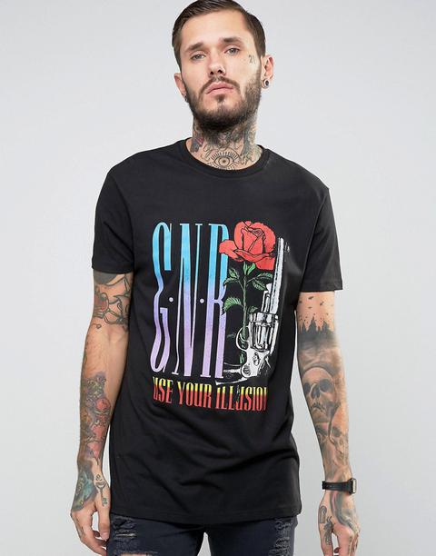 Camiseta Larga Negra Con Estampado Guns N Roses Pistol De Asos