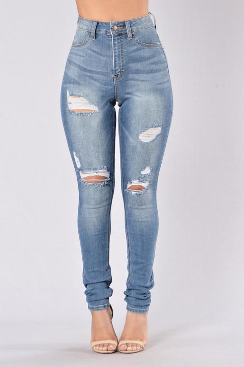 Ripped Down Jeans - Medium Blue