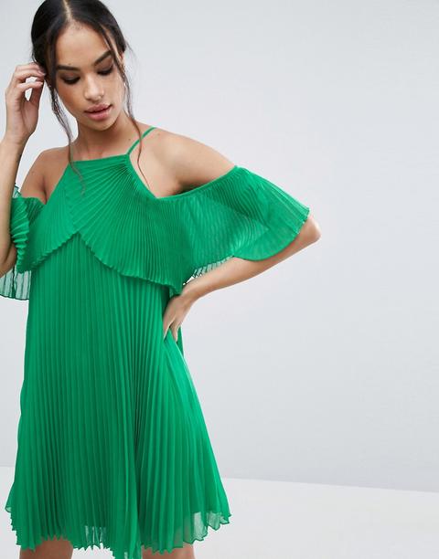 Asos - Vestitino Doppiostrato A Pieghe Con Spalle Scoperte - Verde