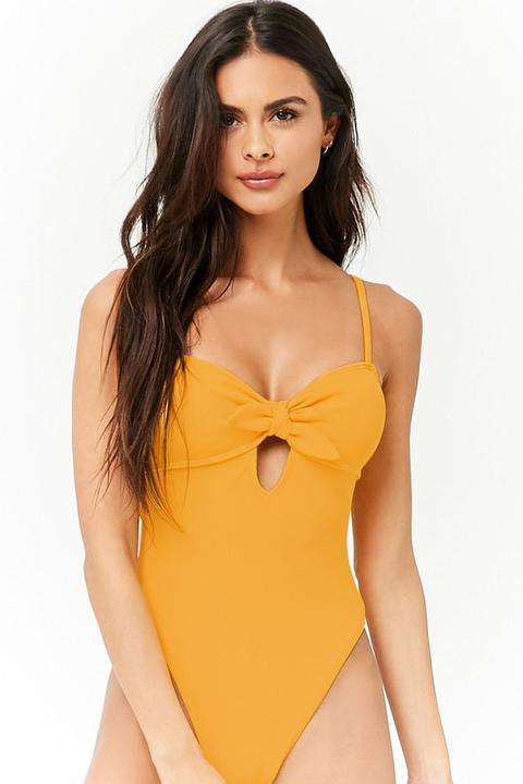 Ribbed Tie-front One-piece Swimsuit