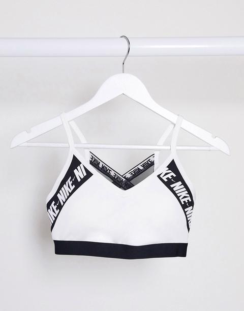 nike training indy bra with logo taping in black