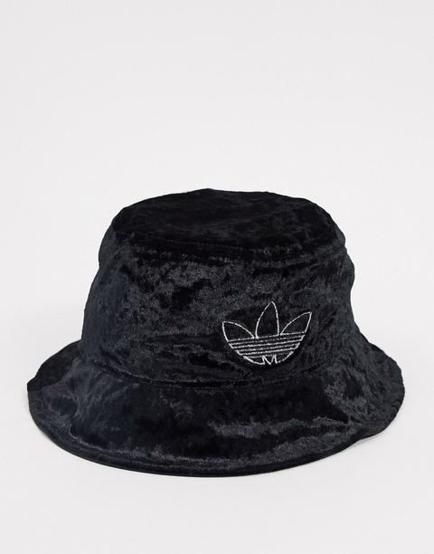 Adidas Originals Velvet Trefoil Bucket Hat In Black